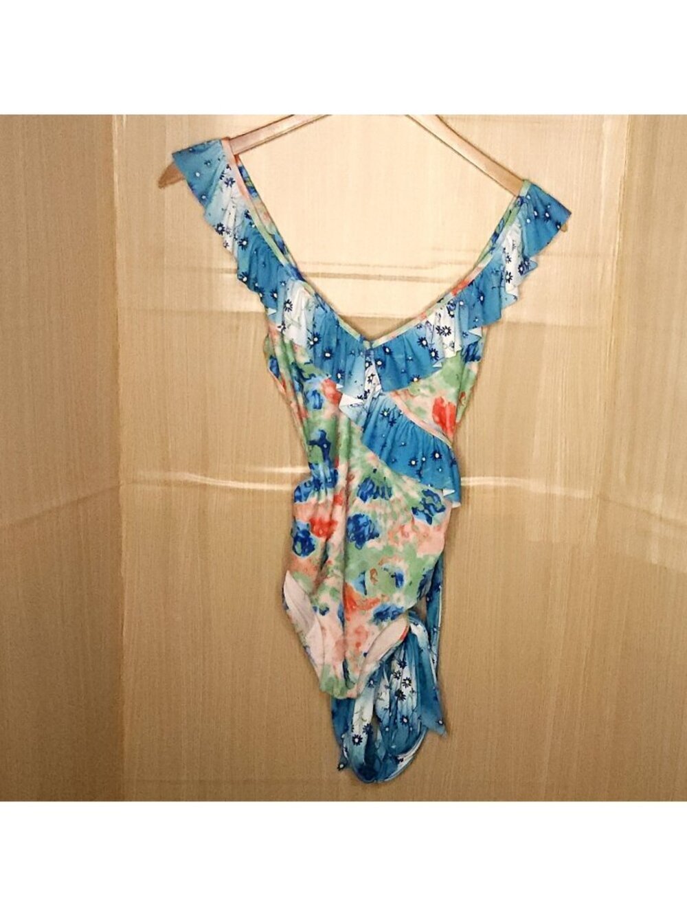 Aerie Womens One Piece Floral Watercolor Swimsuit With Tie Belt Medium